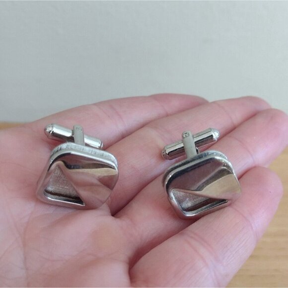 Vintage Flex Let USA Silverstone Square Mens Cufflinks Cuff Links Brushed - Picture 2 of 5